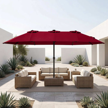 Extra-Large 15.5FT Patio Umbrella, Red, 144 LED Lights