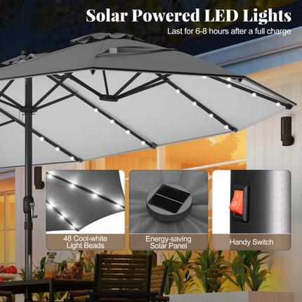 Extra-Large Grey Patio Umbrella with Solar LED Lights