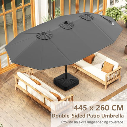 Extra-Large Grey Patio Umbrella with Solar LED Lights