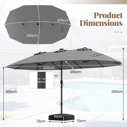 Extra-Large Grey Patio Umbrella with Solar LED Lights