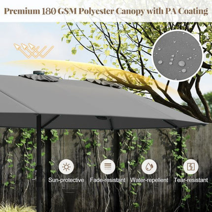 Extra-Large Grey Patio Umbrella with Solar LED Lights