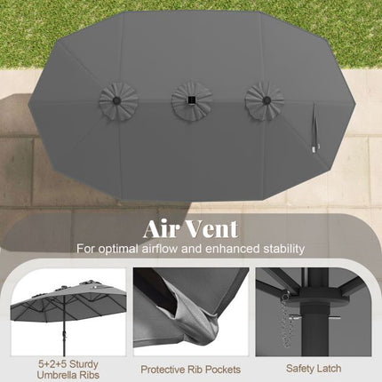 Extra-Large Grey Patio Umbrella with Solar LED Lights
