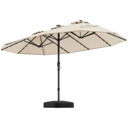 Extra-Large Patio Umbrella with Solar LED Lights, Beige
