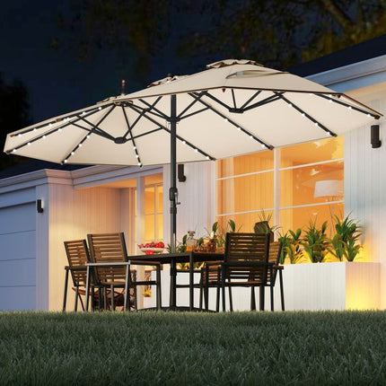 Extra-Large Patio Umbrella with Solar LED Lights, Beige