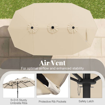 Extra-Large Patio Umbrella with Solar LED Lights, Beige