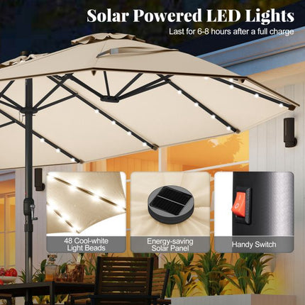 Extra-Large Patio Umbrella with Solar LED Lights, Beige