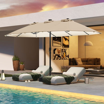 Extra-Large Patio Umbrella with Solar LED Lights, Beige