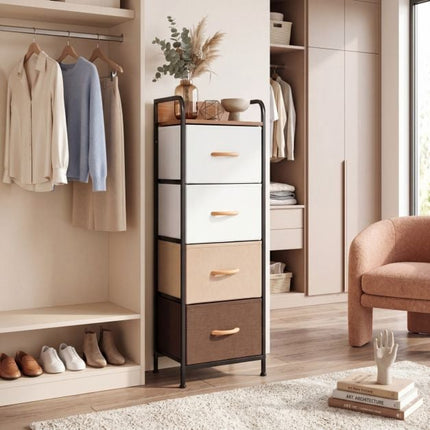 Fabric Chest of Drawers with Metal Frame & Wood Handles