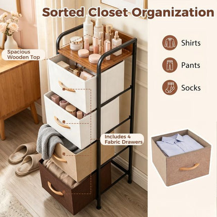 Fabric Chest of Drawers with Metal Frame & Wood Handles
