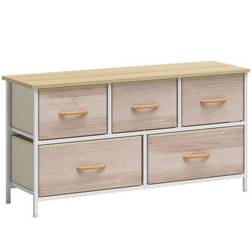 Fabric Dresser with 5 Drawers, Metal Frame, Wood Top