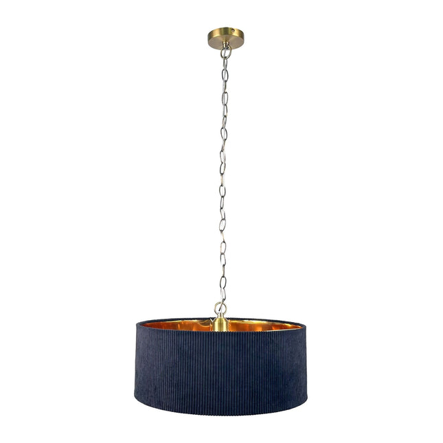 Fabric Shade Pendant Light, Grooved Design, Bronze Interior