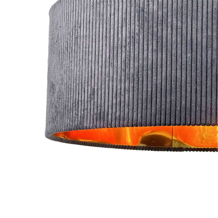 Fabric Shade Pendant Light, Grooved Design, Bronze Interior