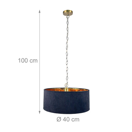 Fabric Shade Pendant Light, Grooved Design, Bronze Interior