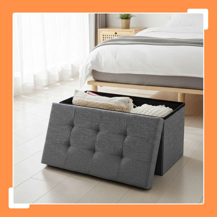 Fabric Upholstered Storage Bench – Foldable, Seats Two