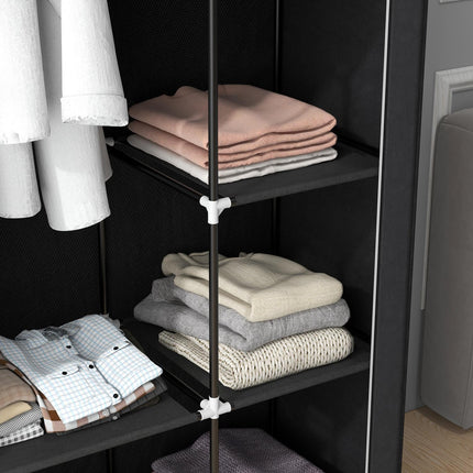 Fabric folding wardrobe, 6 compartments, black, 103x43x162.5 cm