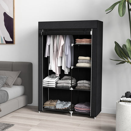 Fabric folding wardrobe, 6 compartments, black, 103x43x162.5 cm