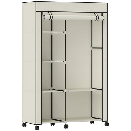 Fabric Wardrobe Closet, 6 Shelves, Hanging Rail, Cream