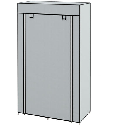 Space-saving fabric wardrobe, 5 compartments & rail, light grey