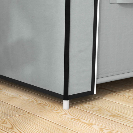 Space-saving fabric wardrobe, 5 compartments & rail, light grey
