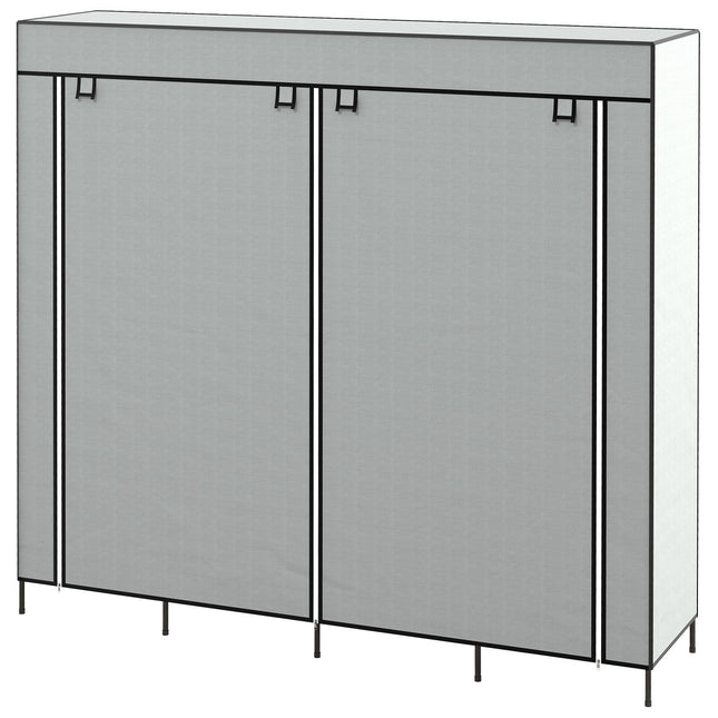 Dark gray fabric wardrobe with rail, 10 shelves, 4 drawers