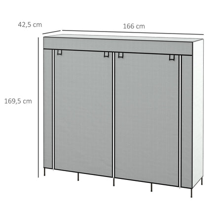 Dark gray fabric wardrobe with rail, 10 shelves, 4 drawers