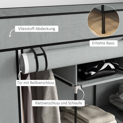 Dark gray fabric wardrobe with rail, 10 shelves, 4 drawers