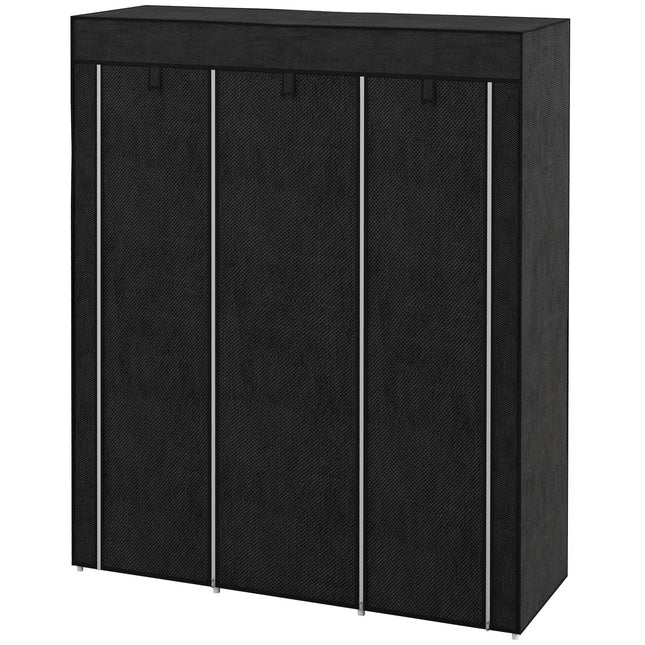Fabric wardrobe with clothes rail, 8 shelves, light grey, space-saving