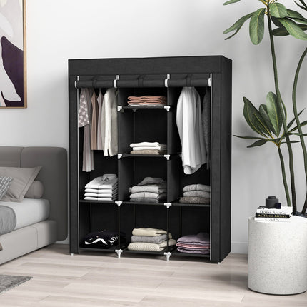 Fabric wardrobe with clothes rail, 8 shelves, light grey, space-saving