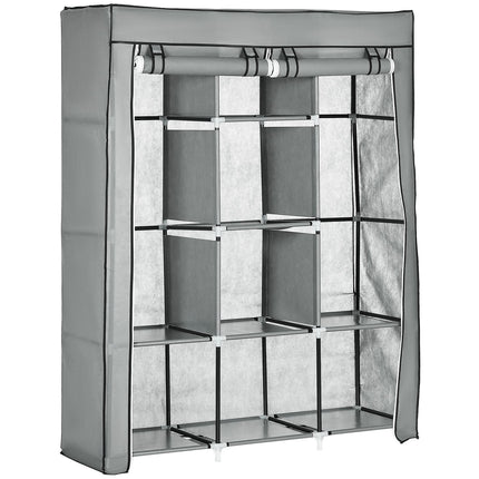 Fabric wardrobe with rails, 8 levels, foldable, light grey