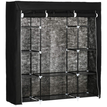 Fabric wardrobe - zipper, 1 rail, 10 shelves, 150x43x162cm