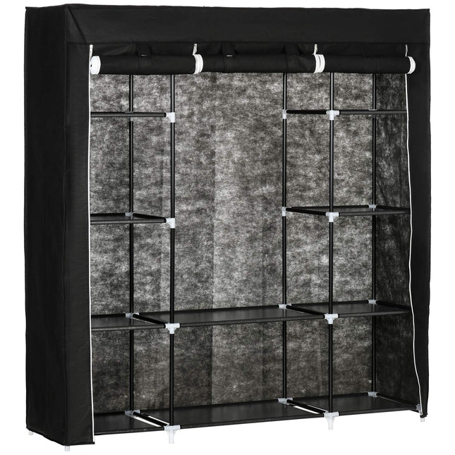 Fabric wardrobe - zipper, 1 rail, 10 shelves, 150x43x162cm