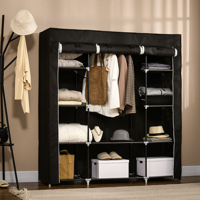 Fabric wardrobe - zipper, 1 rail, 10 shelves, 150x43x162cm