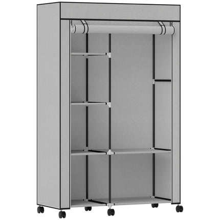 Fabric Wardrobe with 6 Shelves and Hanging Rod, Light Gray