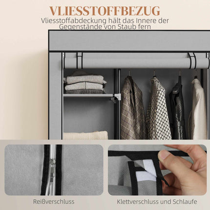 Fabric Wardrobe with 6 Shelves and Hanging Rod, Light Gray