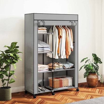 Fabric Wardrobe with 6 Shelves and Hanging Rod, Light Gray