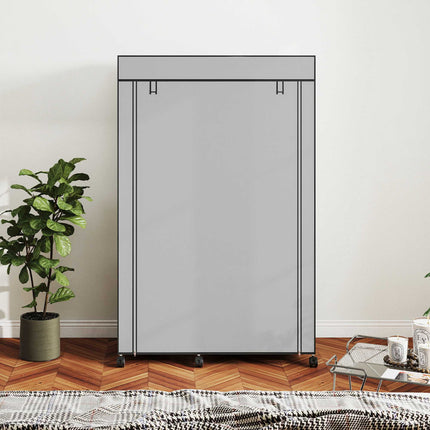 Fabric Wardrobe with 6 Shelves and Hanging Rod, Light Gray