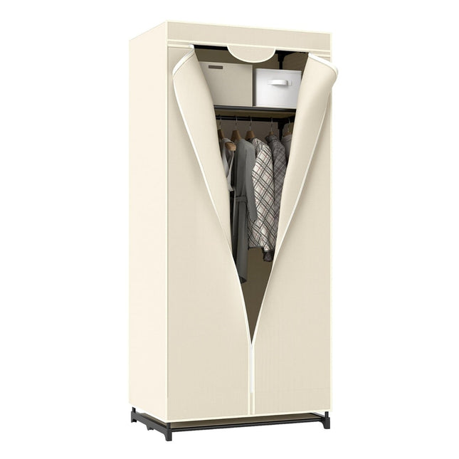 Fabric Wardrobe with Rod & Shelves, Beige, 75x50x170 cm