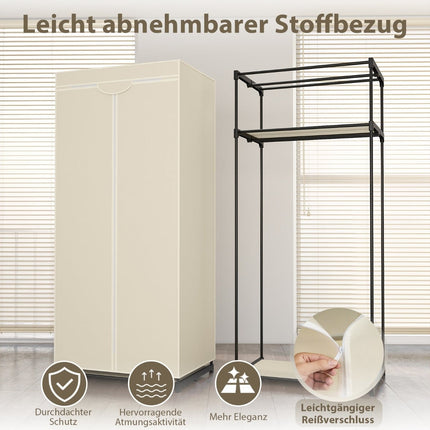 Fabric Wardrobe with Rod & Shelves, Beige, 75x50x170 cm