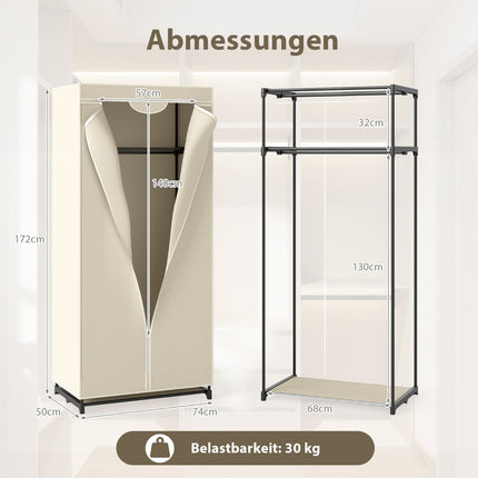 Fabric Wardrobe with Rod & Shelves, Beige, 75x50x170 cm