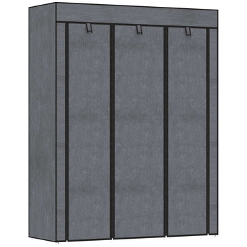 Folding fabric wardrobe with clothes rail, dark grey