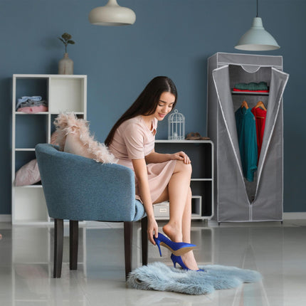 Fabric wardrobe with clothes rail