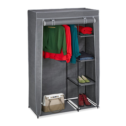 Fabric wardrobe with clothes rail