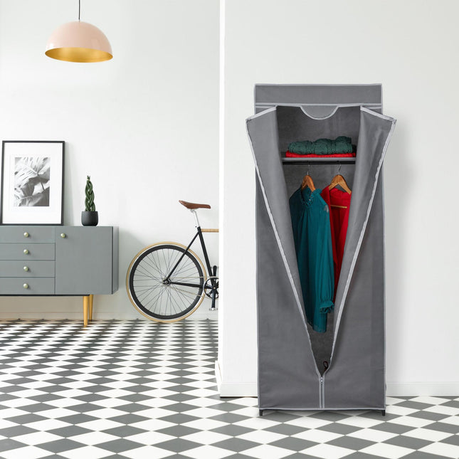 Fabric wardrobe with clothes rail