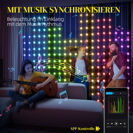 Fairy Lights 3×3m 400 LED's Lichtgordijn met instelbare helderheid Muzieksynchronisatie Scènemodi Timerfunctie Fairy Lights Gordijn Binnen Buiten IP44 voor Bruiloft, Feest, Kerstmis