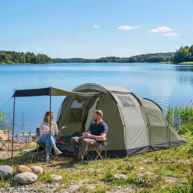 Family Camping Tent, 3-4 Person, 3000mm Waterproof, Green
