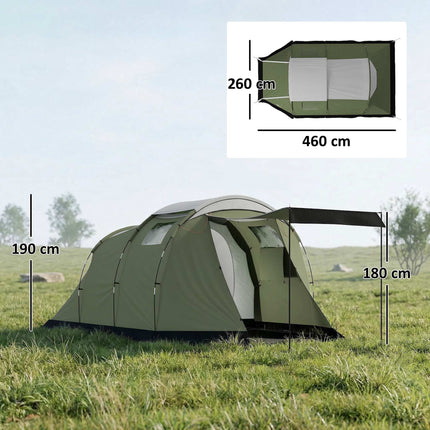 Family Camping Tent, 3-4 Person, 3000mm Waterproof, Green