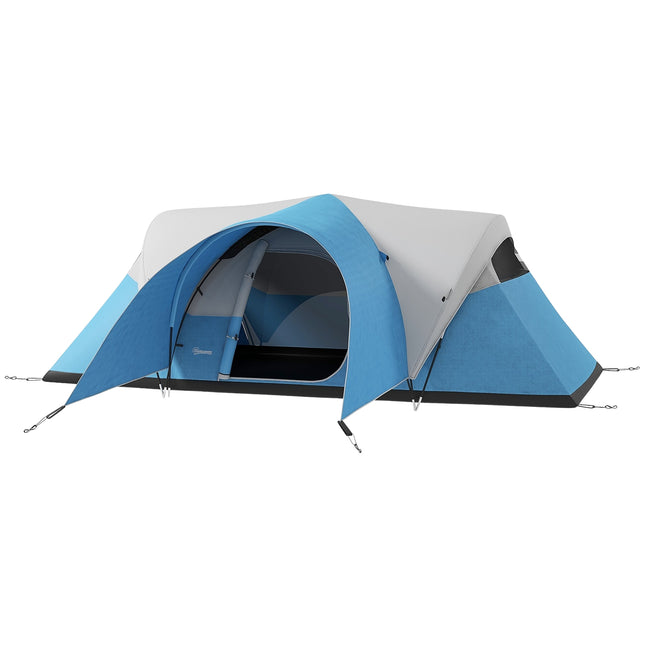 Family tunnel tent, water-repellent, 6-person capacity, blue