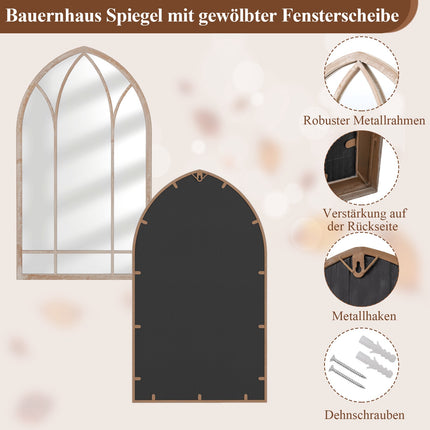 Farmhouse Arched Wall Mirror, 83x48 cm, Grey Metal Frame