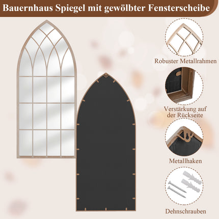 Farmhouse Arched Wall Mirror, Metal Frame, 115x50 cm, Gray