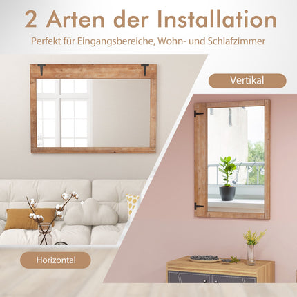 Farmhouse Barn Door Wall Mirror, 39x27.5 Inch, Wood Frame